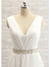 V Neck Ivory Chiffon Lace Split Front Beach Wedding Dress